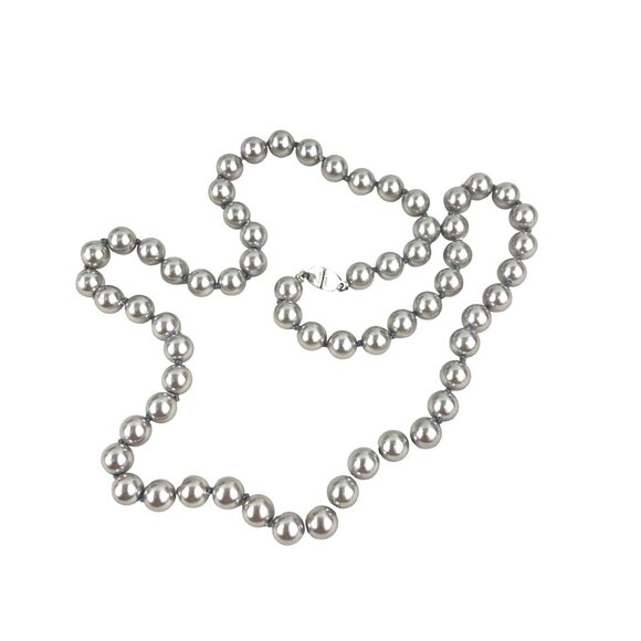 Monet Vintage Grey Knotted Pearl Necklace With Silver Tone Clasp - Picture 1 of 10